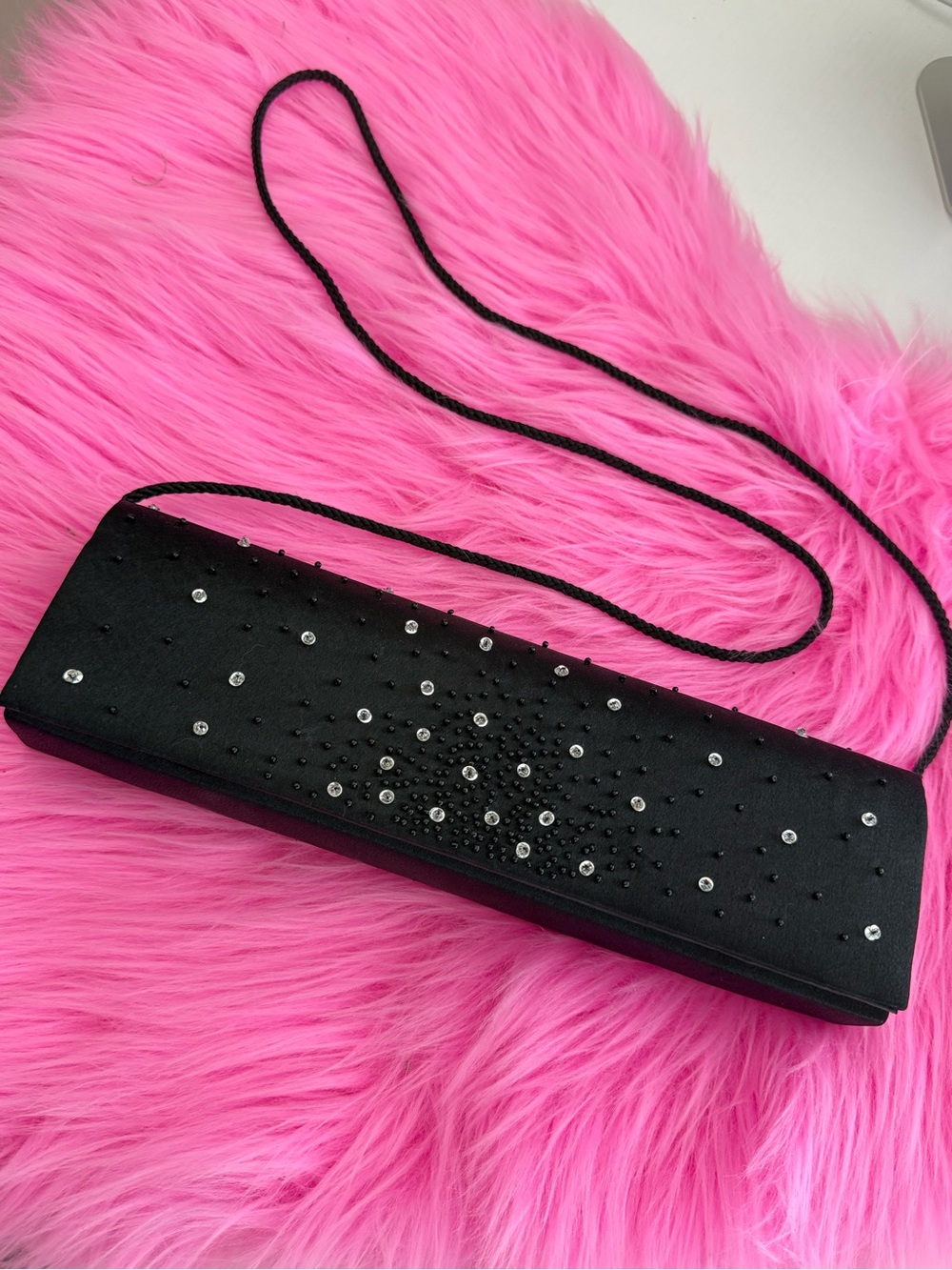 Y2K Handmade Satin Beaded Rhinestone Clutch Baguette Shoulder Bag Prom Evening